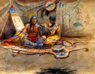 インドの美容院 1899 チャールズ マリオン ラッセル Oil Paintings